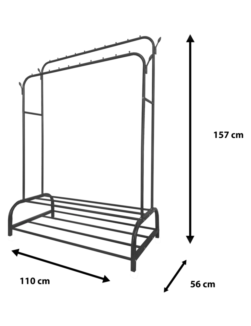 imagem de Cabide Donkey Premium Maxi 2 Stand Nyana Home 157x110x56cm, 2 prateleiras suspensas, 4 ganchos laterais, 2 prateleiras inferiores Preto.5