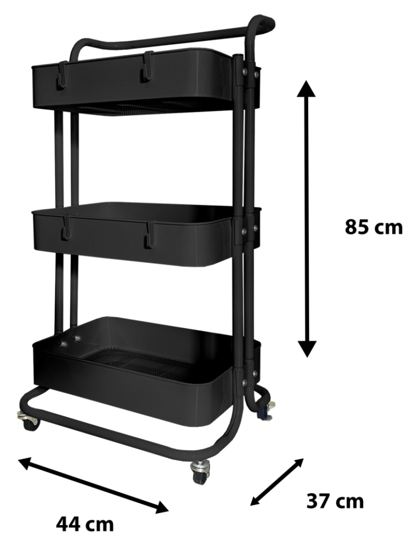 imagem de Carrinho de armazenamento de metal Nyana Home 3 prateleiras 85x44x37cm, 3 prateleiras Preto.5