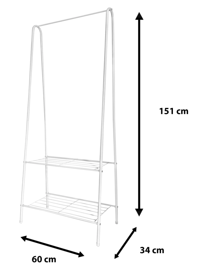 imagem de Cabide de burro de metal angular Premium Nyana Home 151x60x34cm, 1 prateleira suspensa, 1 prateleira inferior Branca.5