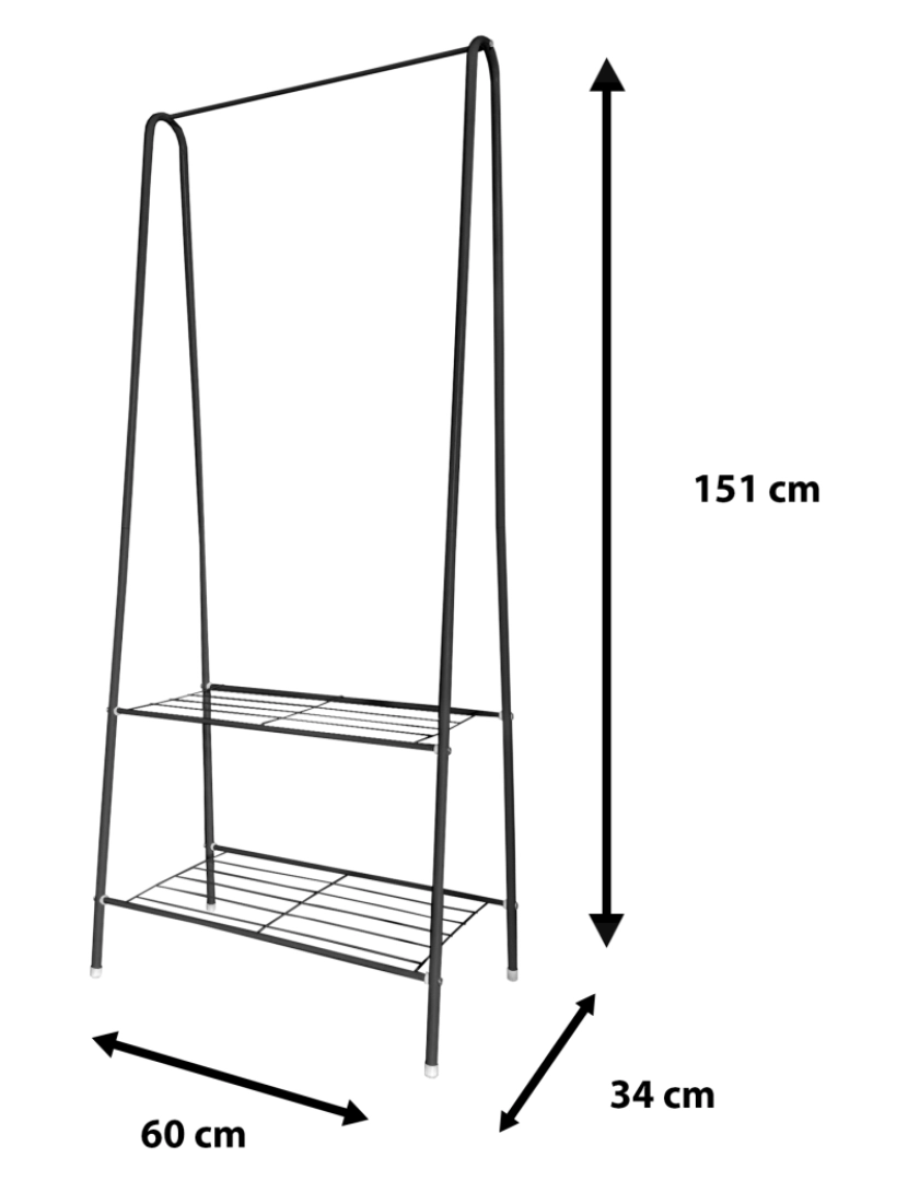 imagem de Cabide de burro de metal angular premium Nyana Home 151x60x34cm, 1 prateleira suspensa, 1 prateleira inferior Preto.5