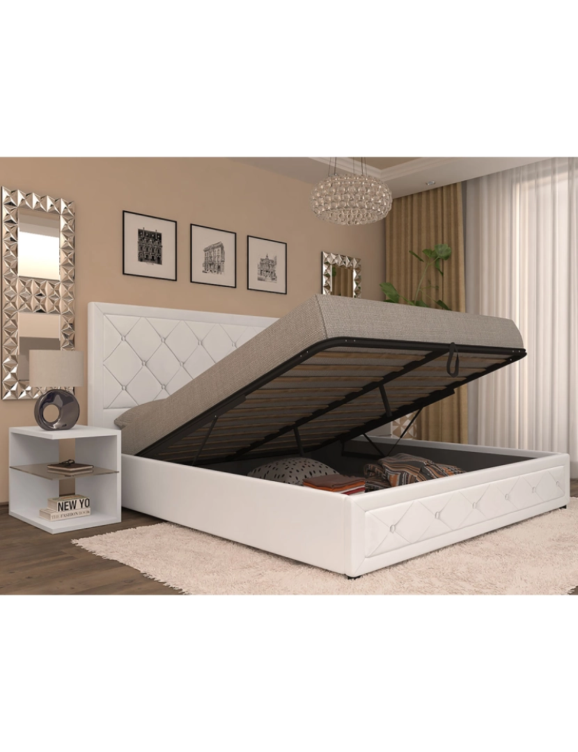 CSD - Cama com Estrado Elevatório Roman (Branco)(200×160 cm)