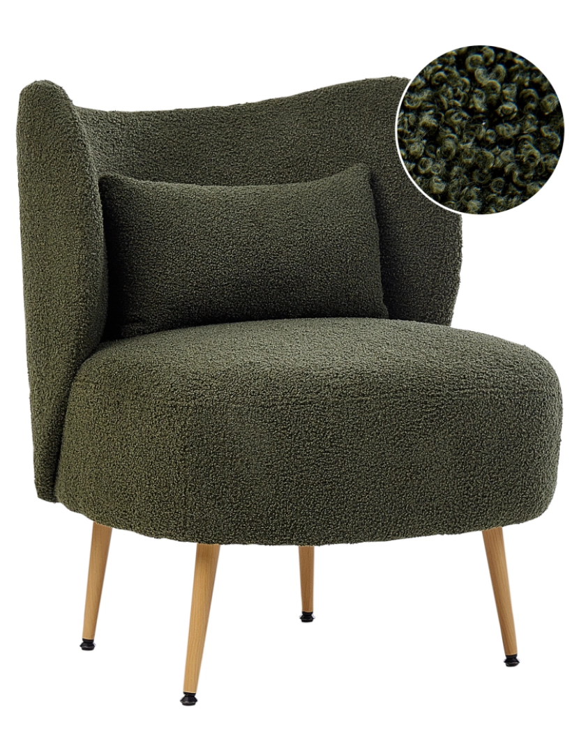 Beliani - Poltrona estofada em tecido bouclé verde escuro com pernas de metal castanho claro e encosto curvo de estilo glamoroso retro