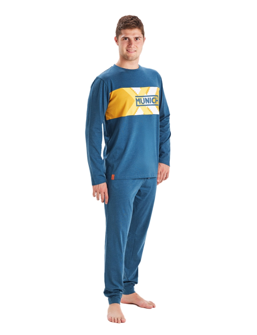 Munich - MU1 pijama masculino de inverno com manga comprida e gola redonda