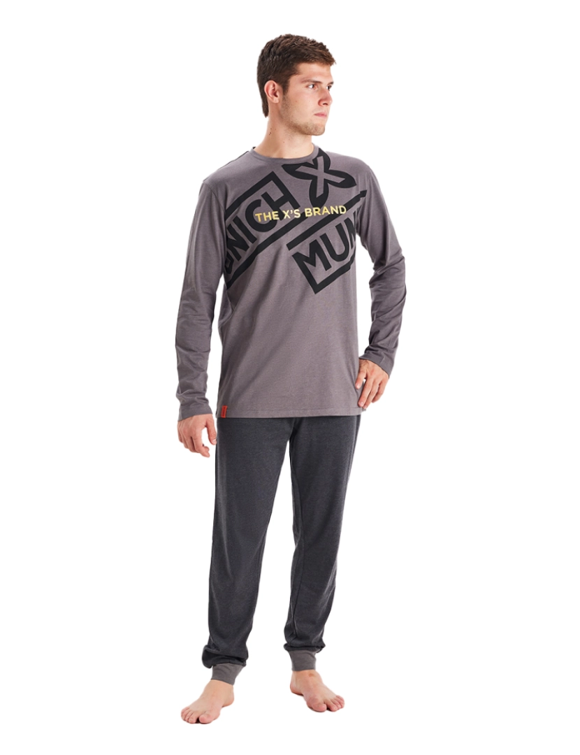 Munich - MU1 pijama masculino de inverno com manga comprida e gola redonda