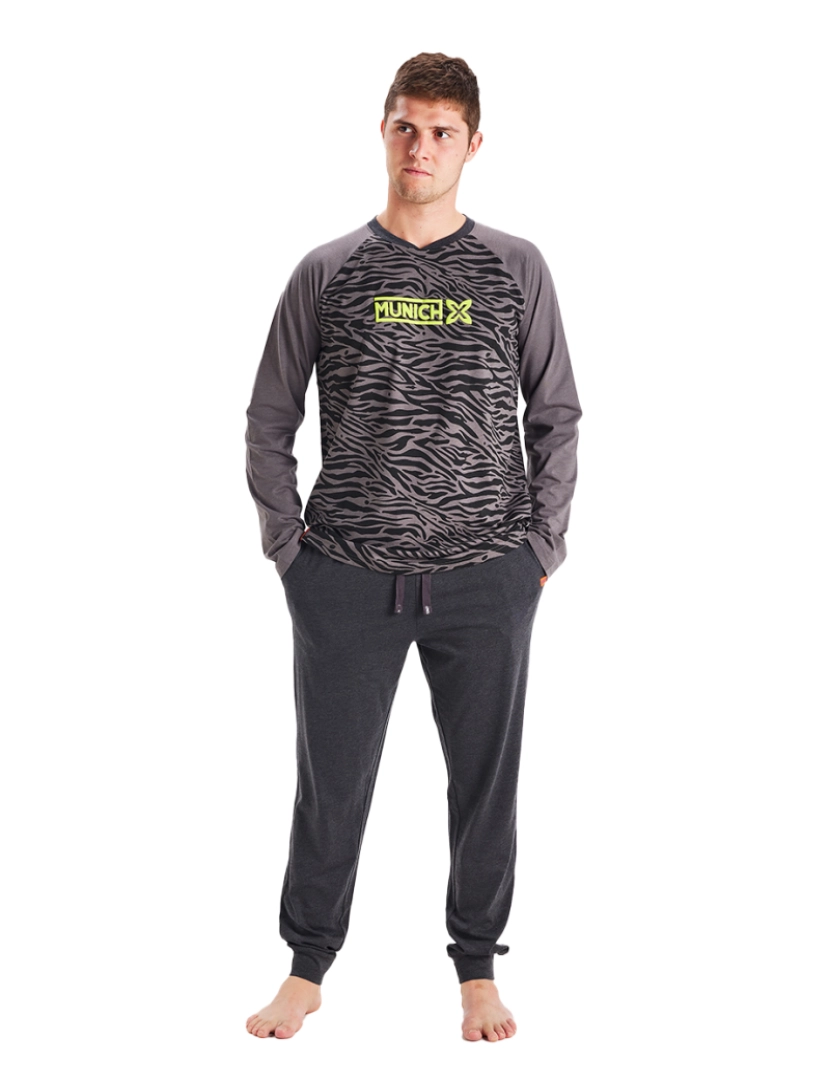 Munich - MU1 pijama masculino de inverno com manga comprida e gola redonda