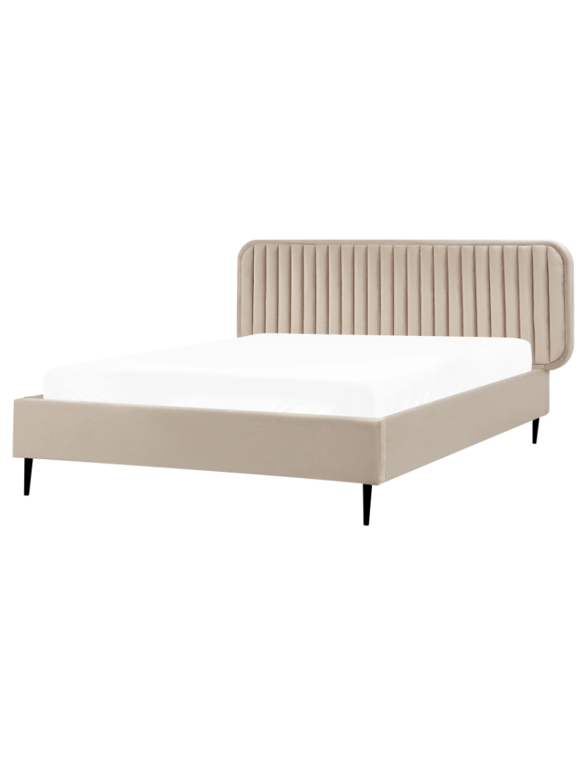 Beliani - Cama de casal estofada em veludo taupe 140x200 com cabeceira e pernas metálicas design moderno para quarto