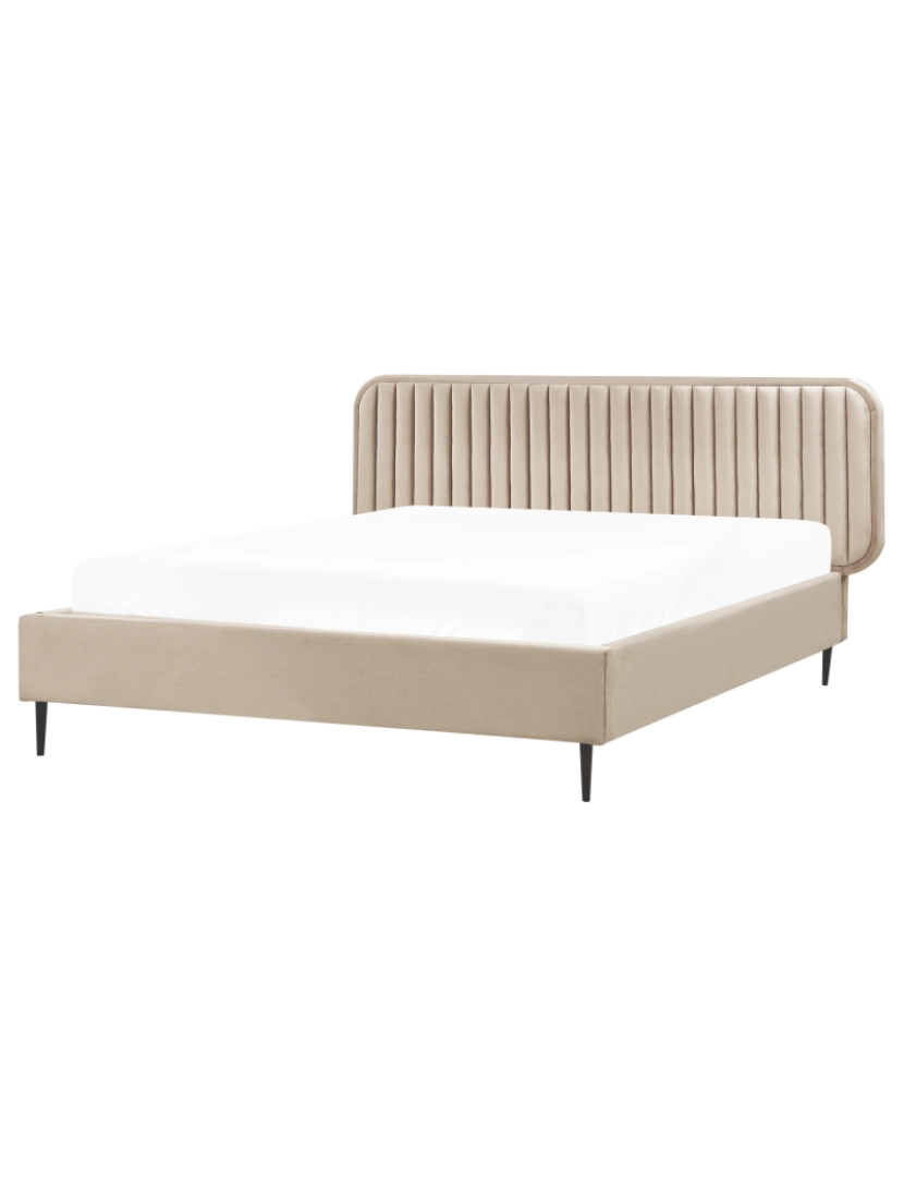 Beliani - Cama de casal estofada em veludo taupe 160x200 com cabeceira e pernas metálicas design moderno para quarto