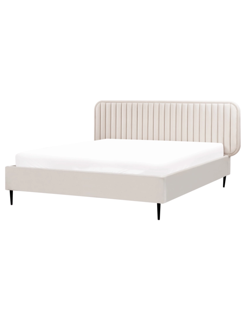 Beliani - Cama de casal estofada em veludo creme 160x200 com cabeceira e pernas metálicas design moderno para quarto