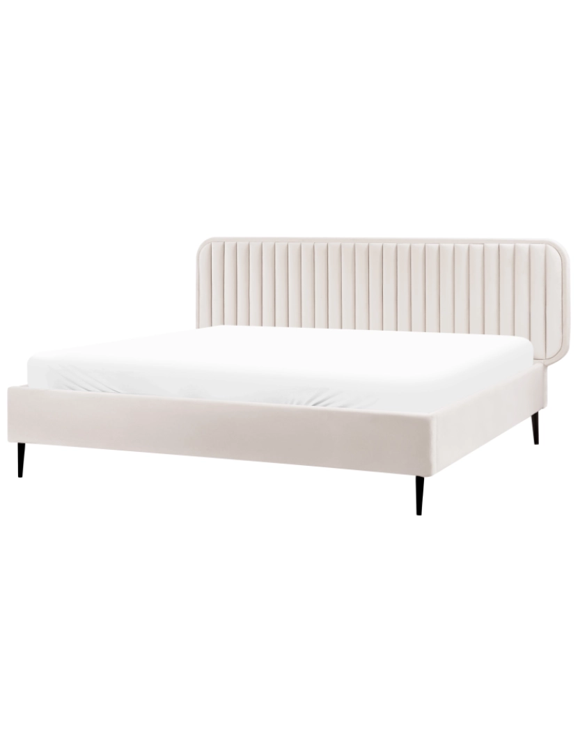 Beliani - Cama de casal estofada em veludo creme 180x200 com cabeceira e pernas metálicas design moderno para quarto