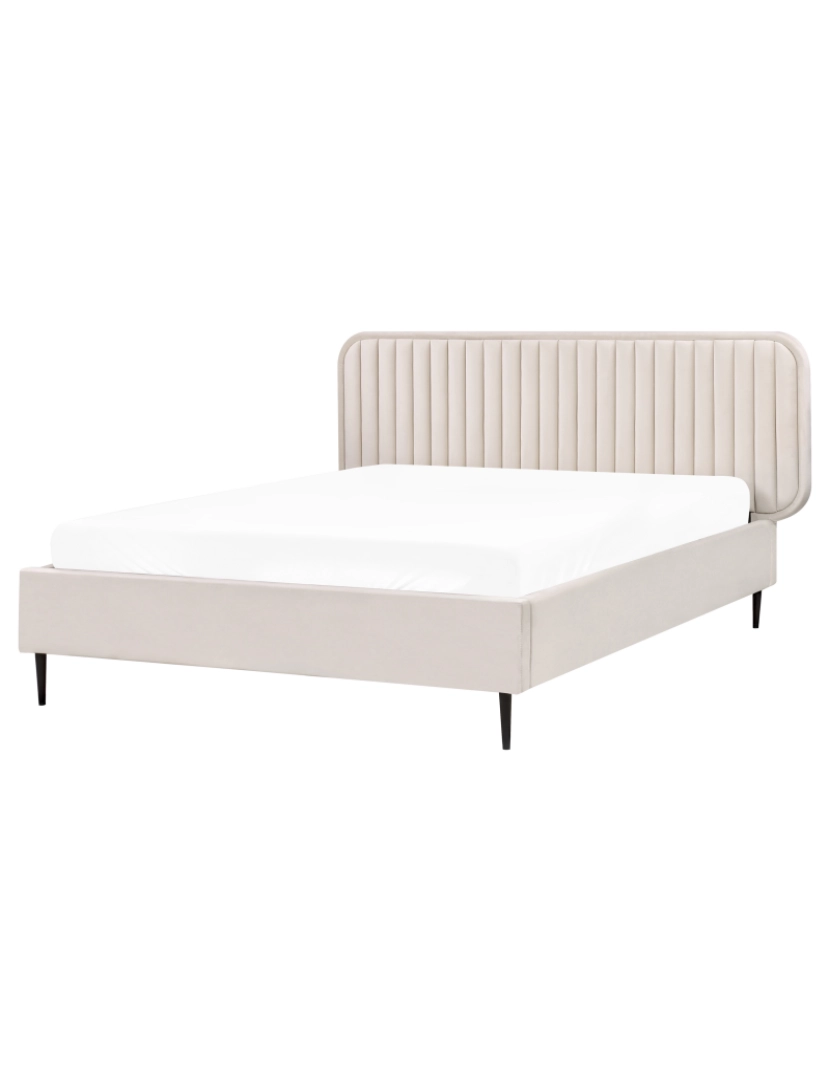 Beliani - Cama de casal estofada em veludo creme 140x200 com cabeceira e pernas metálicas design moderno para quarto