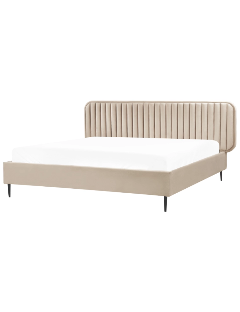 Beliani - Cama de casal estofada em veludo taupe 180x200 com cabeceira e pernas metálicas design moderno para quarto