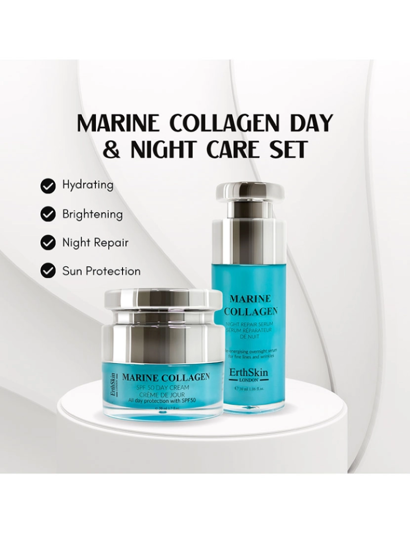 Erth Skin London - Creme de dia Marine Collagen SPF50 50ml + Marine Collagen Night Repair sérum 30ml