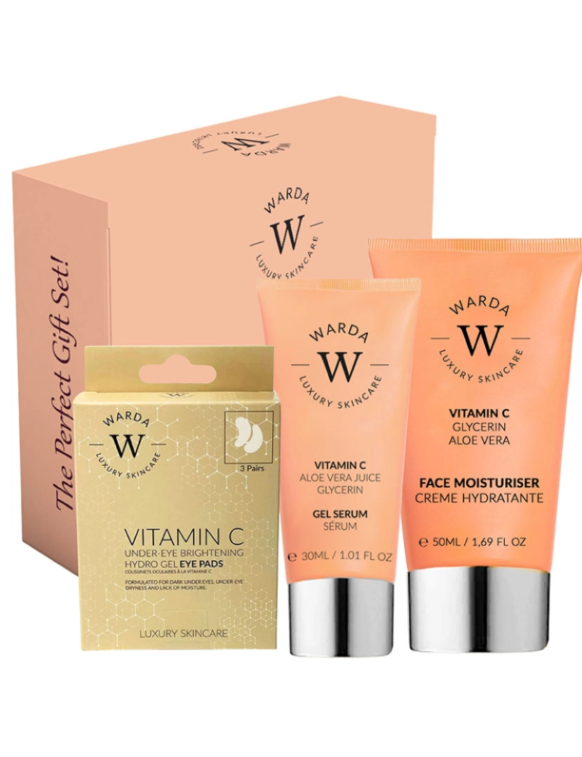 Warda Skincare - SKIN GLOW BOOST VITAMIN C HIDRATANTE 50ml + SKIN GLOW BOOST VITAMIN C GEL SORO 30ml + VITAMINA C HIDRO GEL ILUMINADOR DE OLHOS x 3