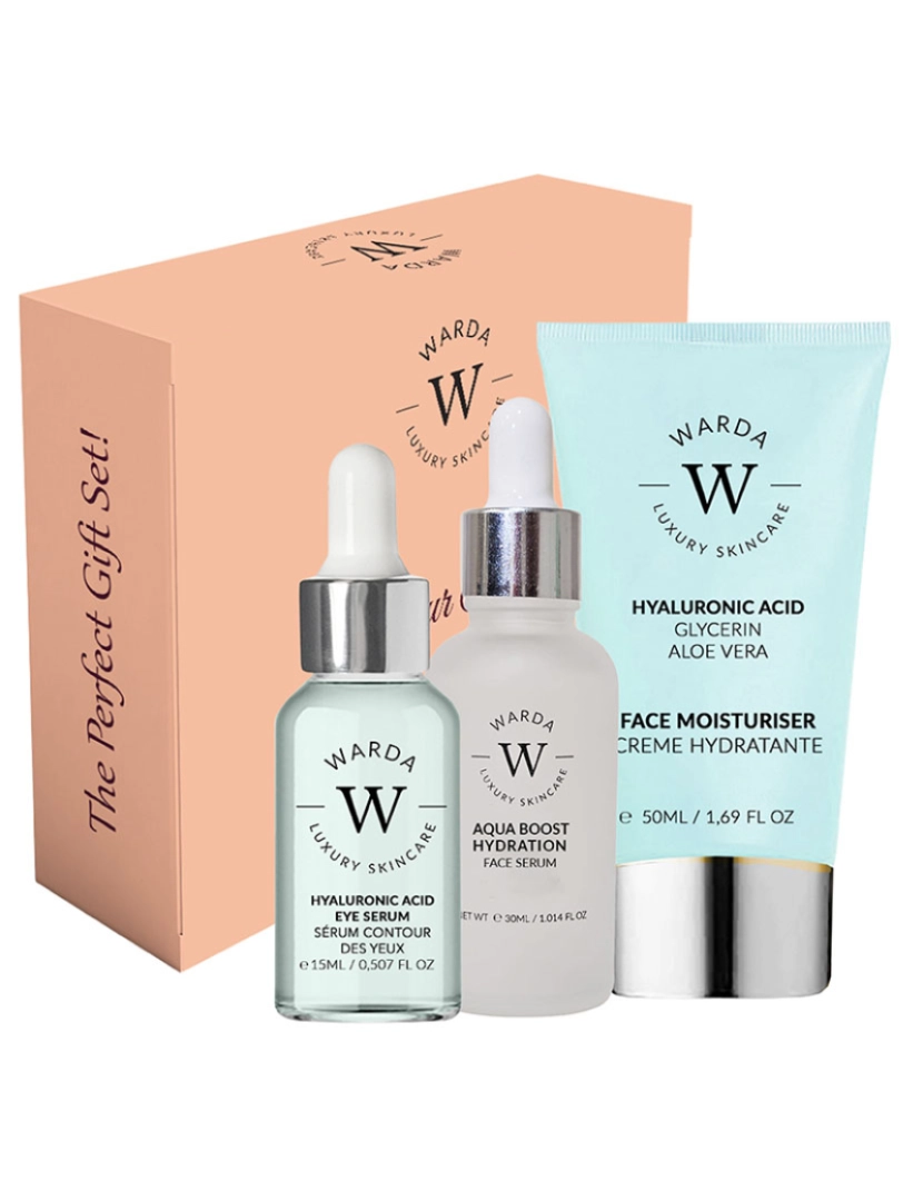 Warda Skincare - SKIN HYDRATION BOOST HYALURONIC ACID HIDRATANTE 50ml + SKIN HYDRATION BOOST HYALURONIC ACID SORO OLHOS 15ml + Aqua boost Hydration soro facial 30ml