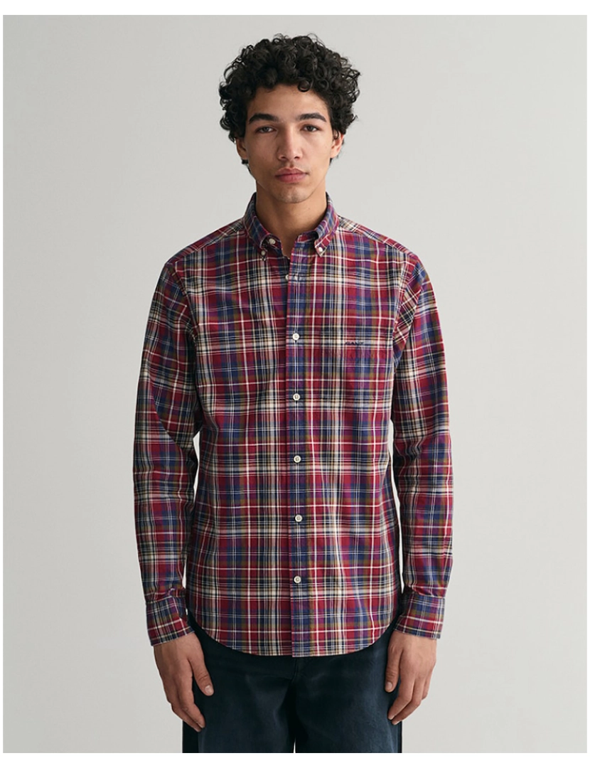 Gant - Camisa Popelina De Homem Xadrez Regular Fit Vermelho