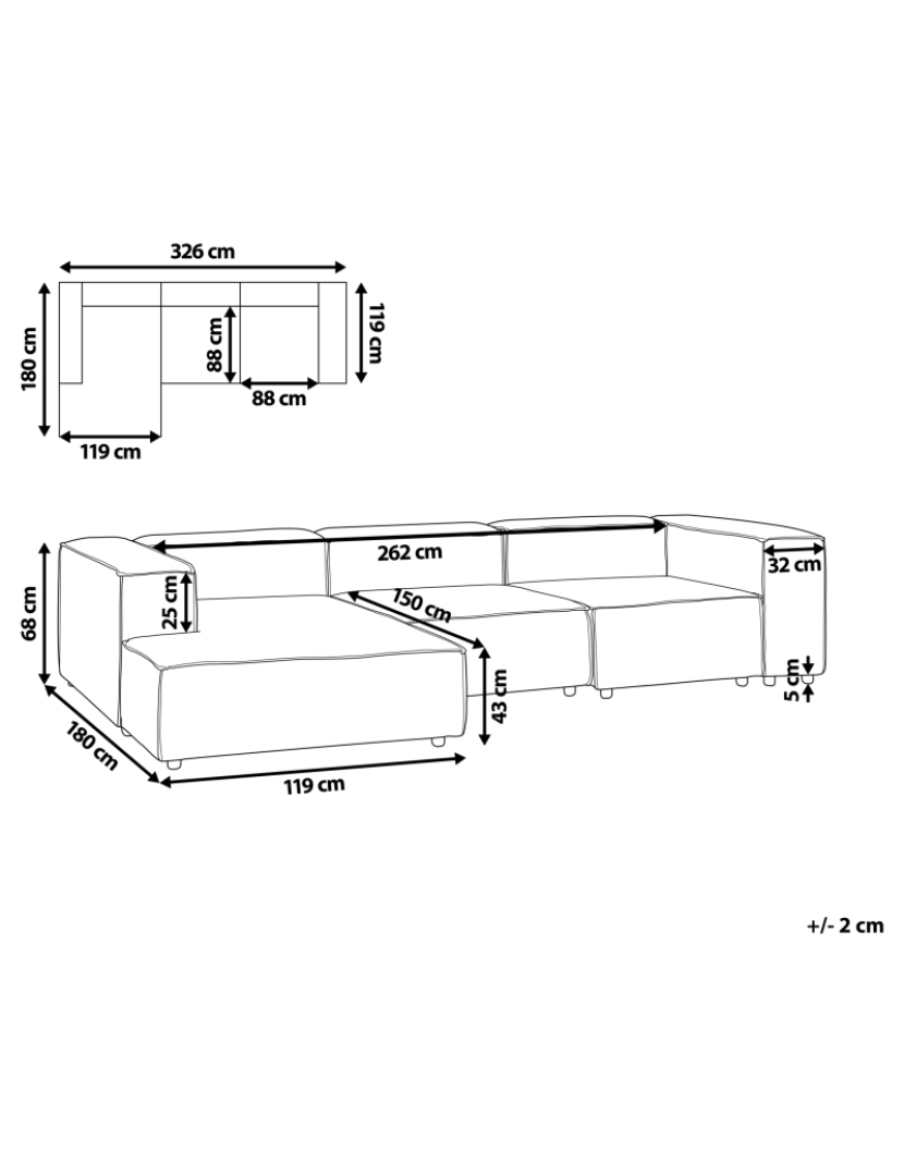 imagem de Sofá modular de canto com chaise à direita em bombazine taupe 3 lugares com pernas pretas estilo moderno para Sala de Estar2