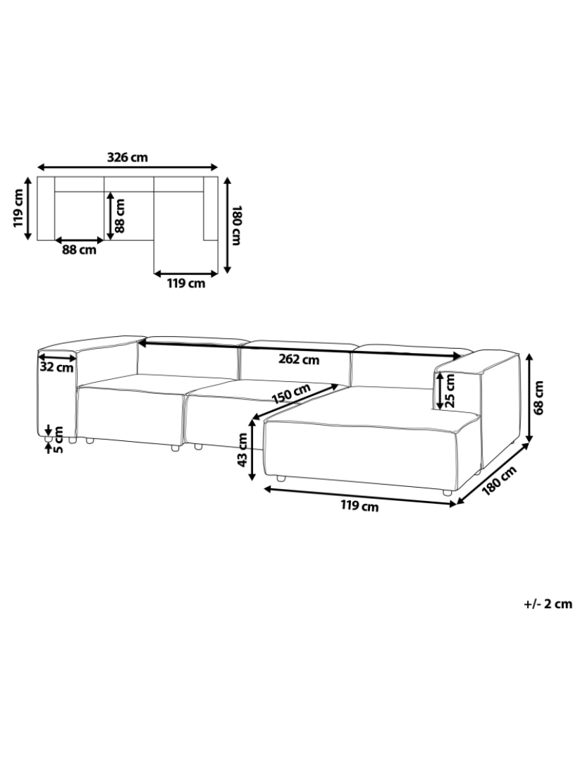 imagem de Sofá modular de canto com chaise à esquerda em bombazine taupe 3 lugares com pernas pretas estilo moderno para Sala de Estar2