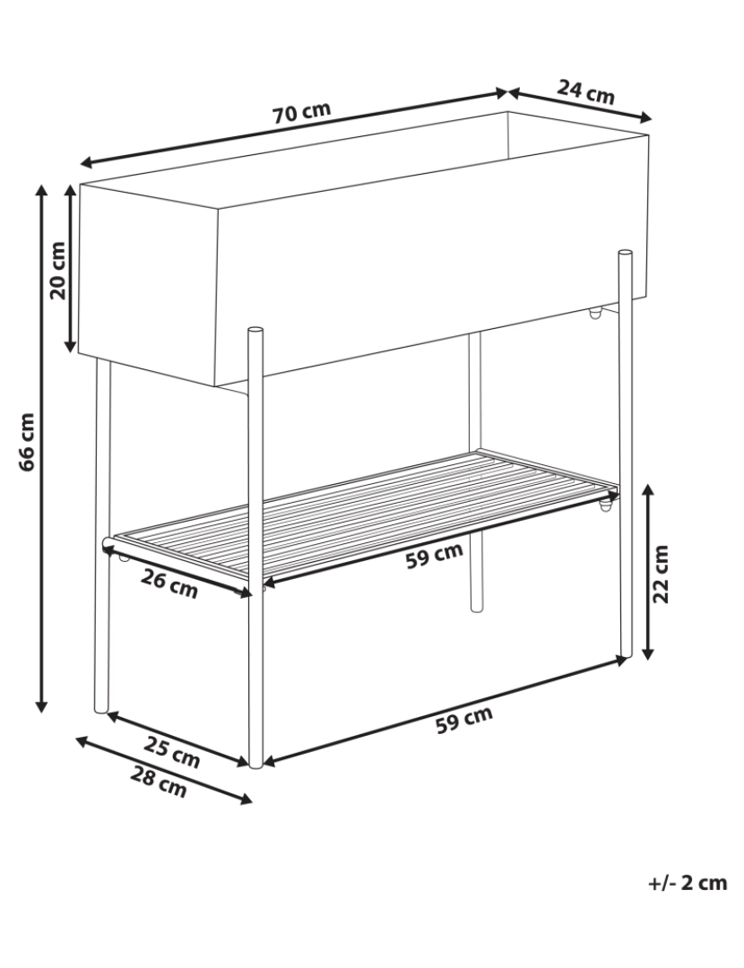 imagem de Suporte retangular para vasos em metal preto 70 x 28 x 66 cm para interior e exterior2