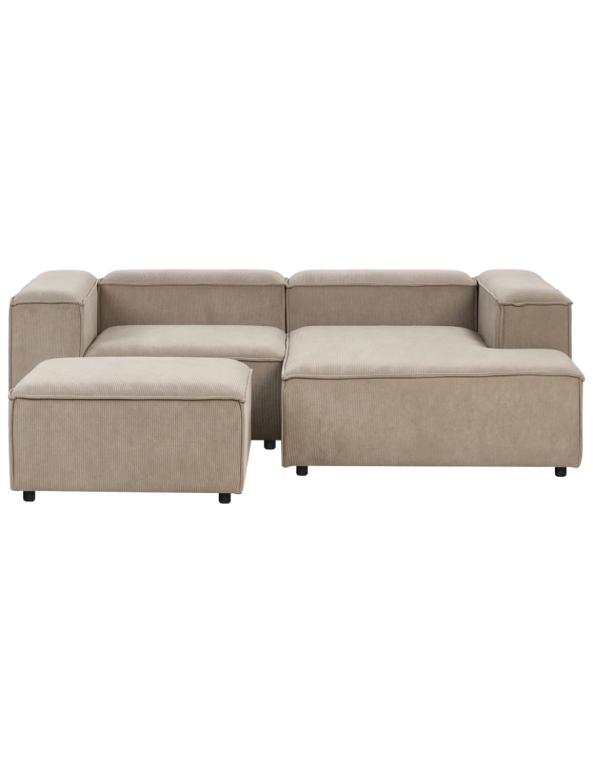 imagem de Sofá de canto modular 2 lugares com chaise à esquerda repousa-pés em bombazine taupe com pernas pretas estilo moderno para sala de estar4