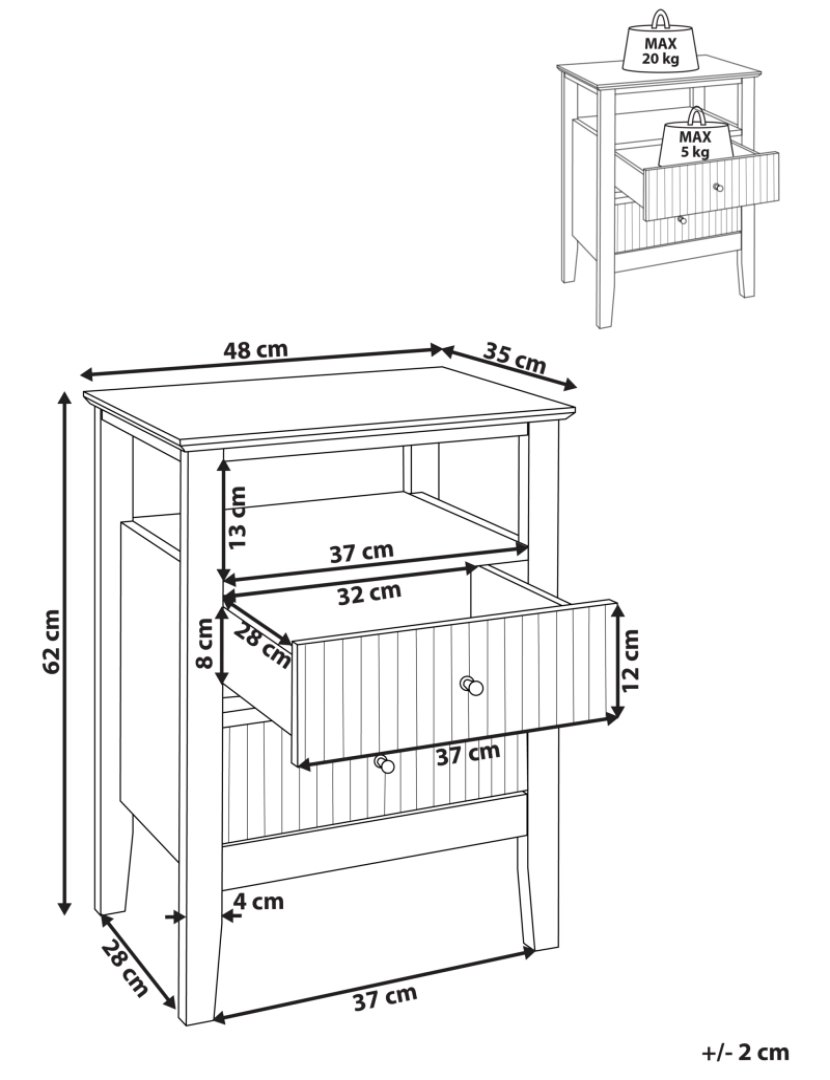 imagem de Mesa de cabeceira com 2 gavetas em MDF branco com puxadores dourados peça elegante para quarto2