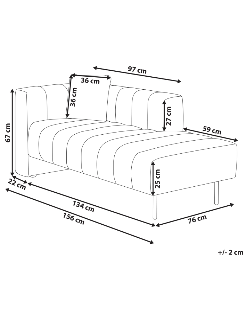 imagem de Chaise-longue estofada em tecido castanho com pernas pretas versão à esquerda e almofada para interiores modernos2