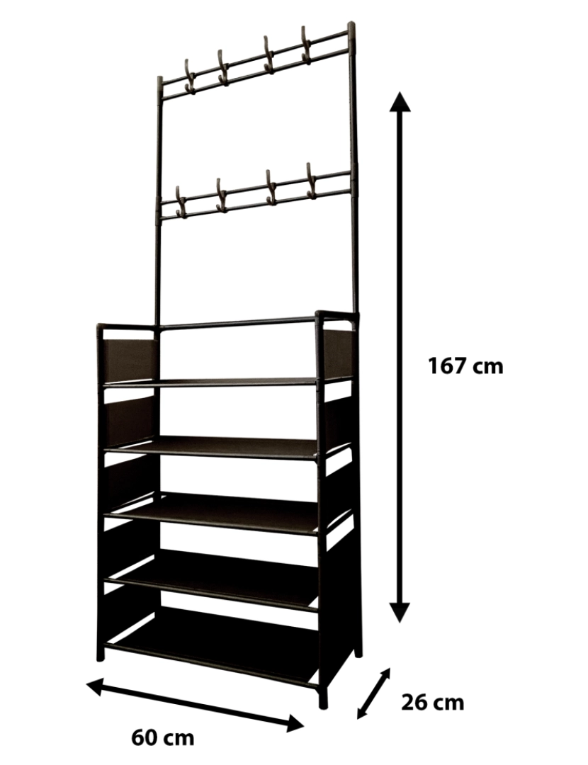 imagem de Cabide de Entrada com Sapateira 16 Cabides 5 Alturas Nyana Home Preto5