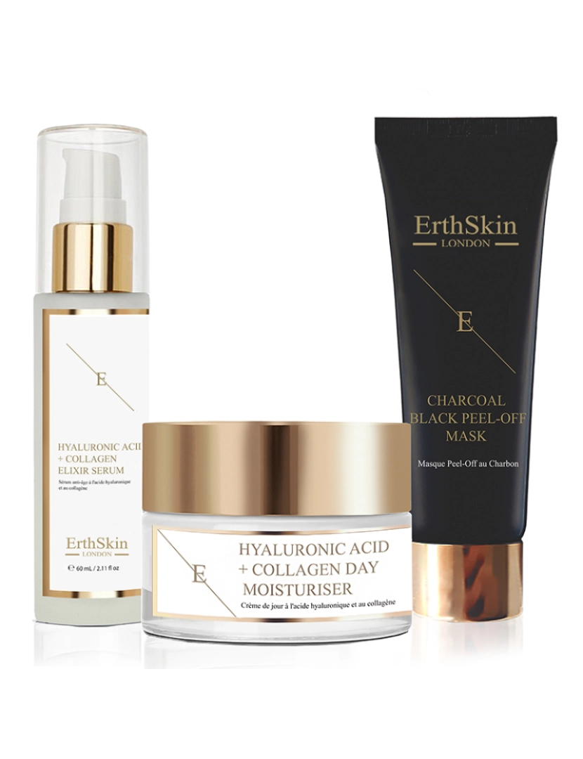 Erth Skin London - Creme de Dia com Ácido Hialurônico e Aminoácidos de Colágeno + Sérum de Ácido Hialurônico e Colágeno - 60ml +MÁSCARA PEEL-OFF PRETA DE CARVÃO PURIFICANTE OURO 24K - 50ml