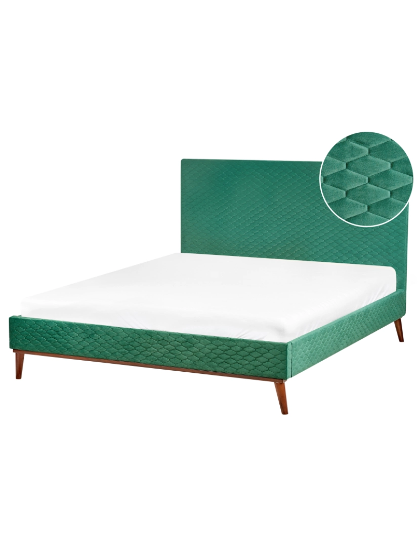 Beliani - Cama estofada em veludo verde escuro 180 x 200 cm com cabeceira estofada em favos de mel para quartos elegantes e moderno