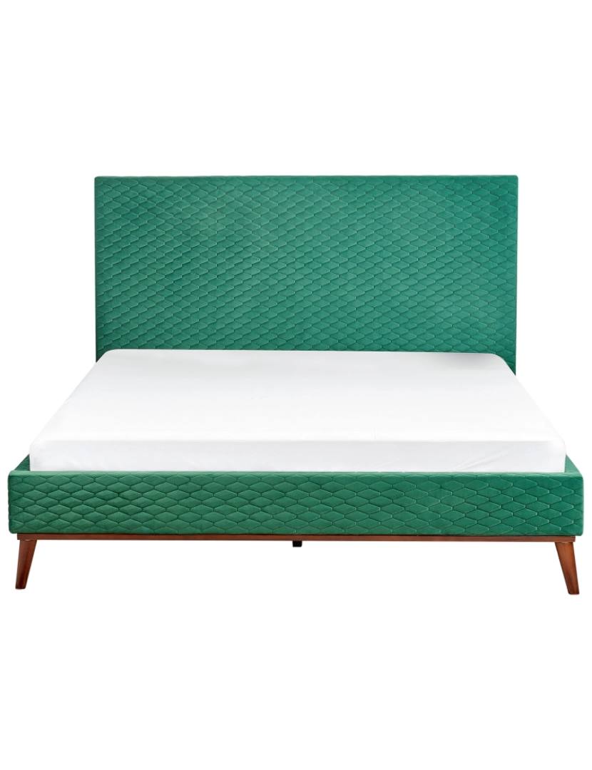 imagem de Cama estofada em veludo verde escuro 180 x 200 cm com cabeceira estofada em favos de mel para quartos elegantes e moderno4