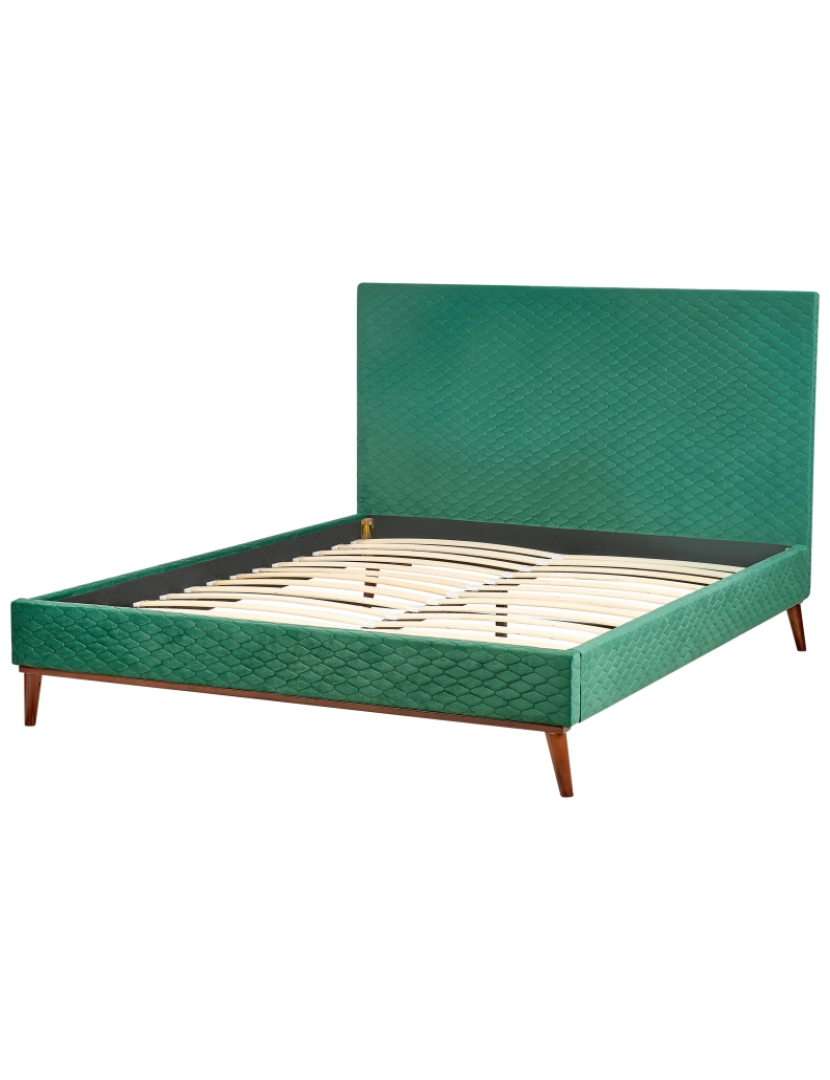 imagem de Cama estofada em veludo verde escuro 180 x 200 cm com cabeceira estofada em favos de mel para quartos elegantes e moderno6