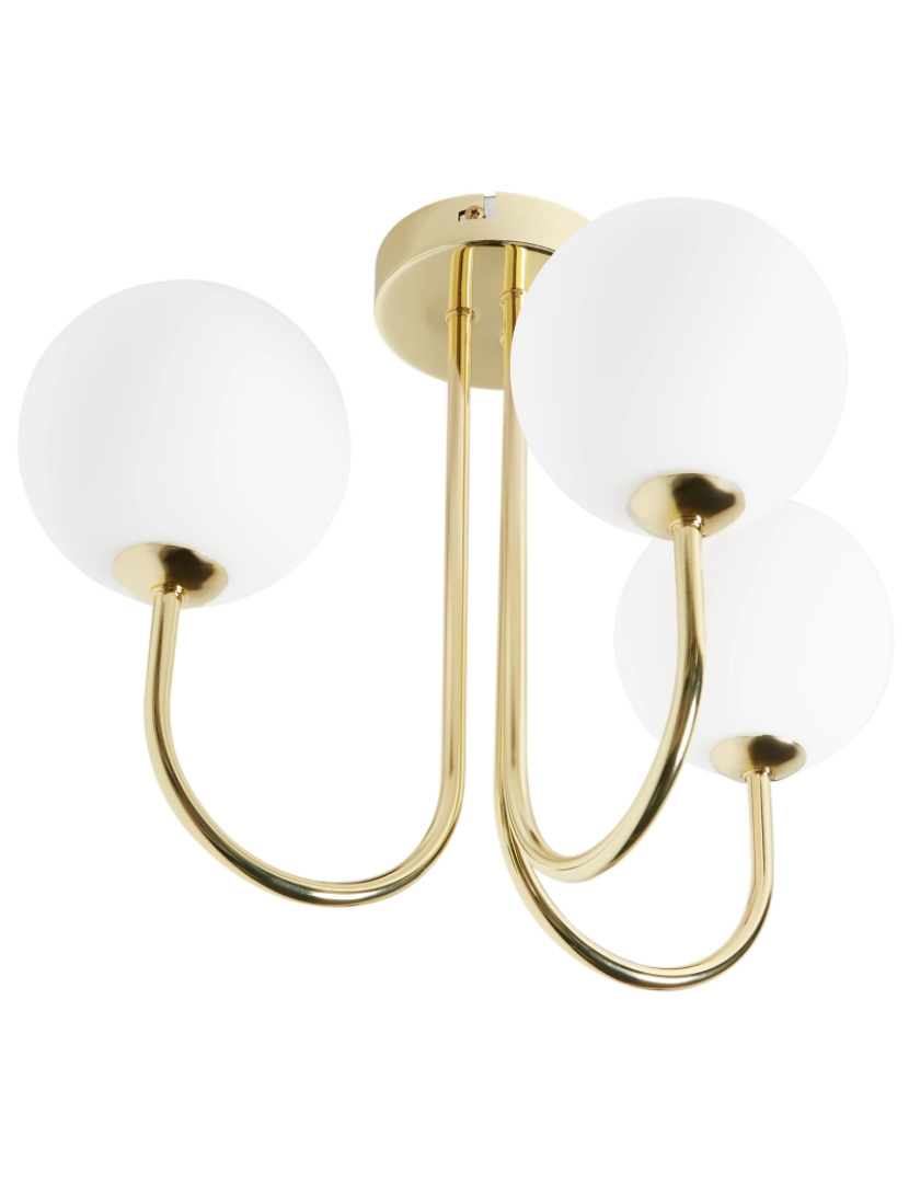 imagem de Candeeiro de teto para 3 luzes em vidro e ferro branco e dourado estilo moderno glamouroso para sala de estar5