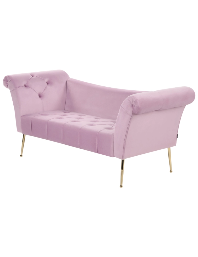 imagem de Chaise-longue estofada em tecido de veludo violeta claro, assento acolchoado e pernas de metal dourado4