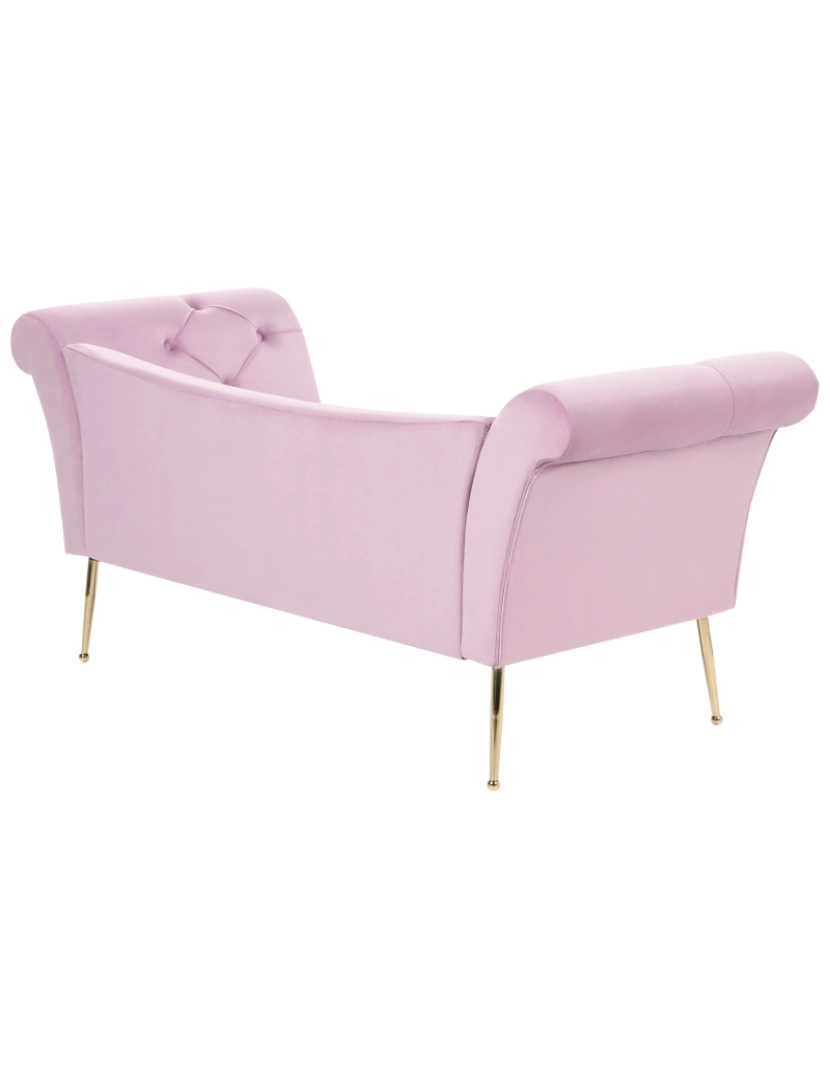 imagem de Chaise-longue estofada em tecido de veludo violeta claro, assento acolchoado e pernas de metal dourado5