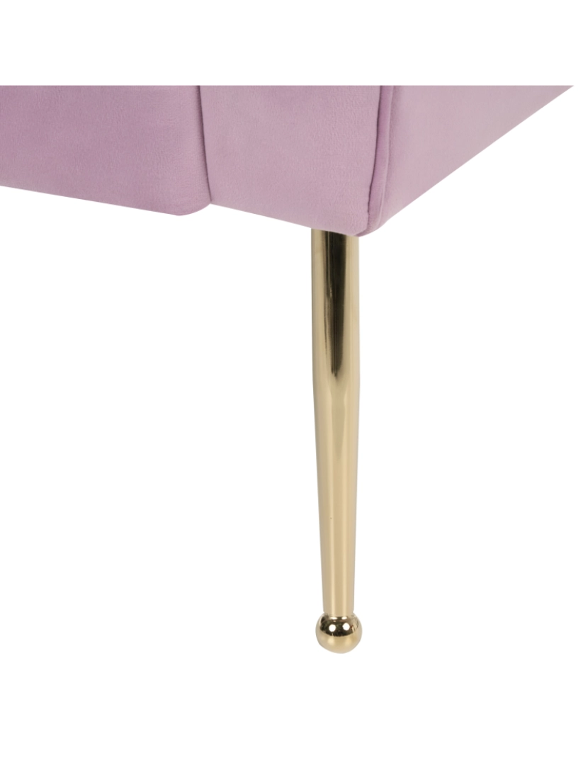 imagem de Chaise-longue estofada em tecido de veludo violeta claro, assento acolchoado e pernas de metal dourado8