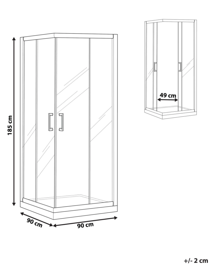 imagem de Cabine de duche em vidro temperado com estrutura de alumínio prateada e porta dupla 90 x 90 x 185 cm de design moderno2