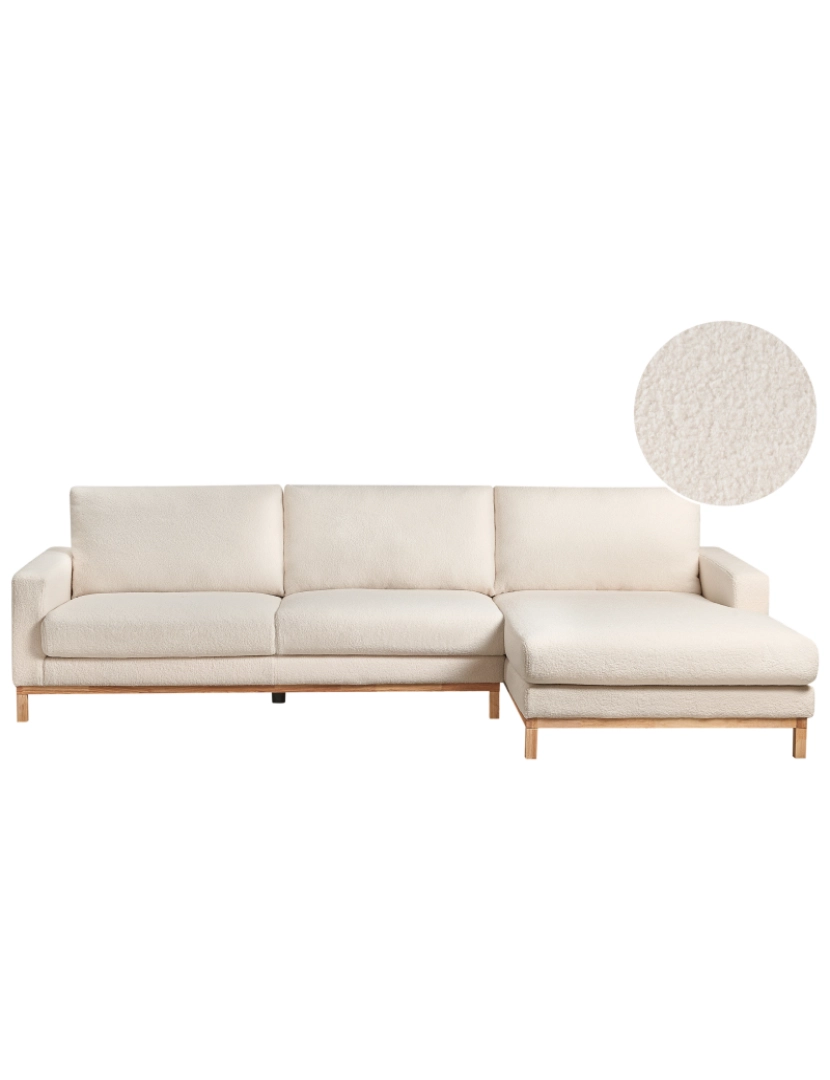 Beliani - Sofá de canto direito com 4 lugares estofado em bouclé branco com pernas de madeira design moderno