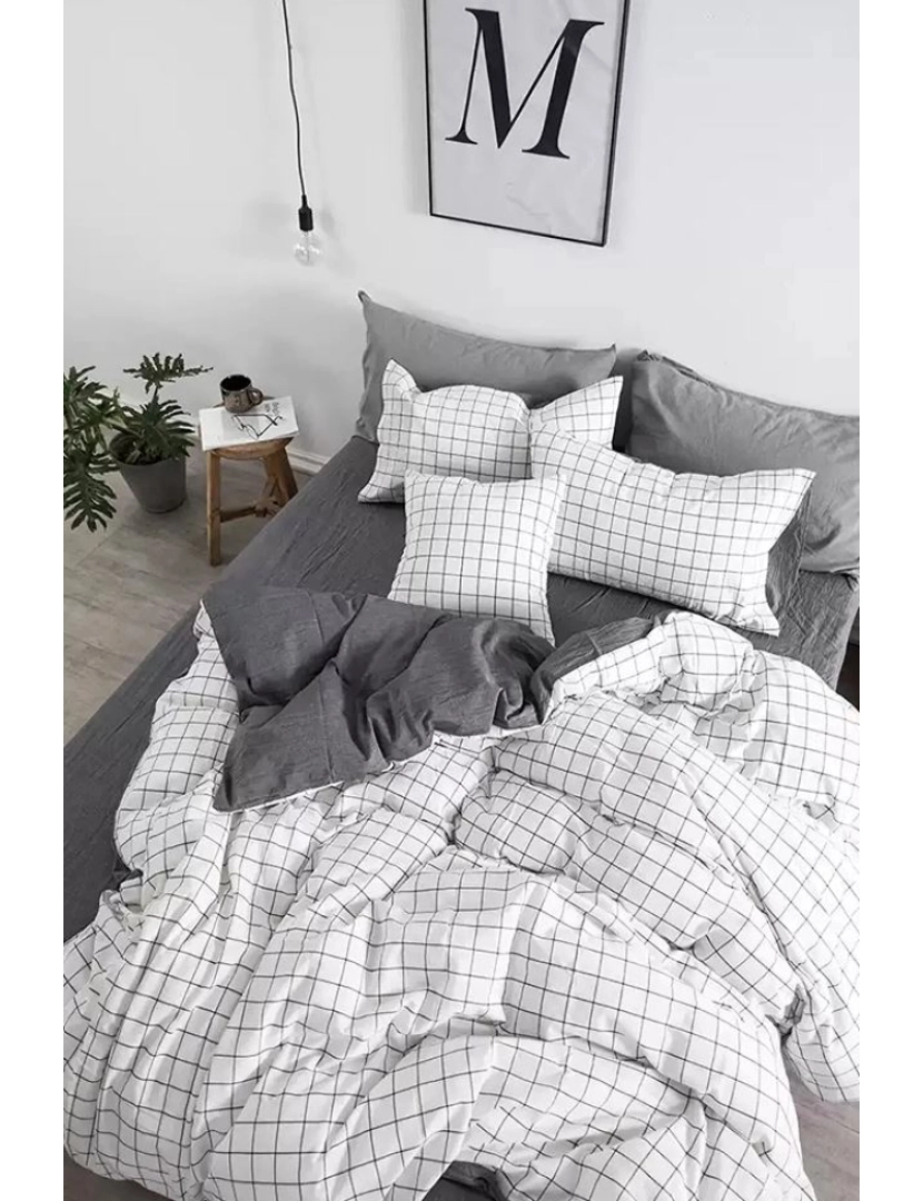 Mila Home - Conjunto Roupa Cama Casal Square Branco Cinzento