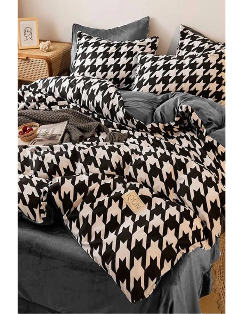 Mila Home - Conjunto Roupa Cama Casal Pied de Poule Cinzento