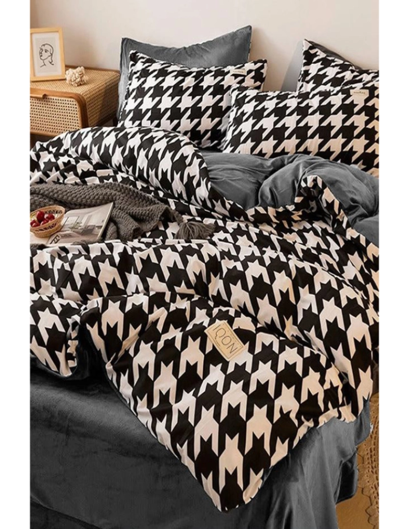 Mila Home - Conjunto Roupa Cama Solteiro Pied de Poule Preto