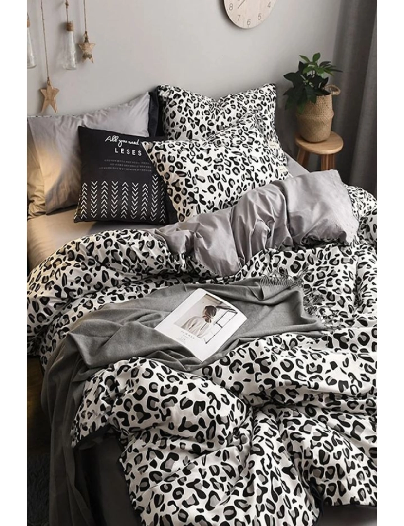 Mila Home - Conjunto Roupa Cama Casal Leopard Cinzento