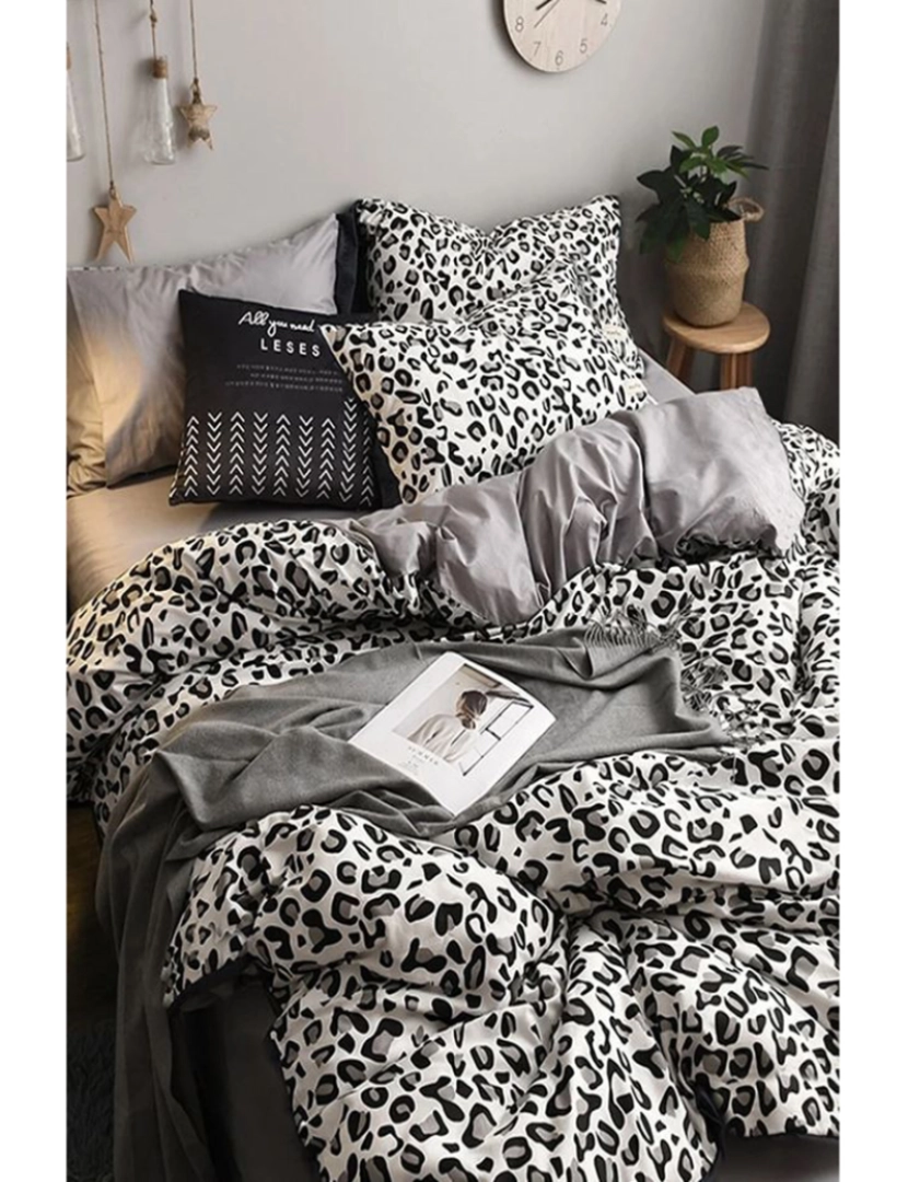 Mila Home - Conjunto Roupa Cama Solteiro Leopard Preto Branco