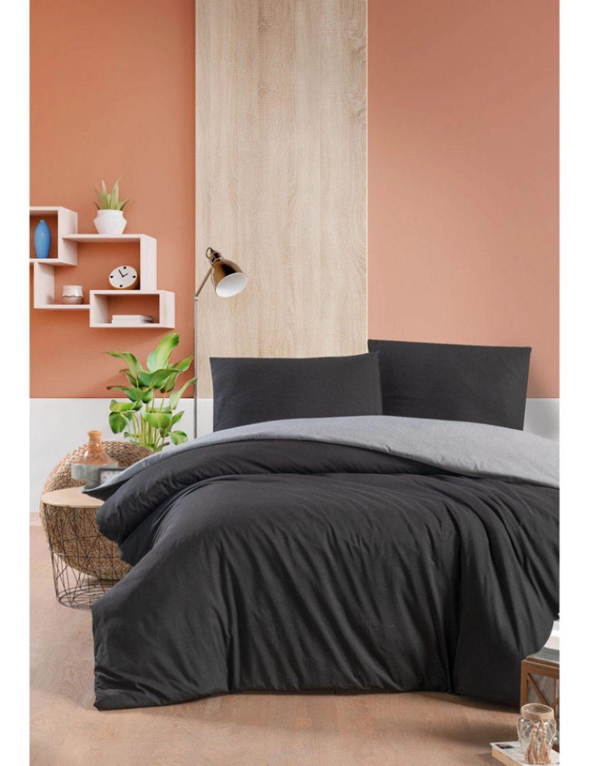 Mila Home - Conjunto Roupa Cama Casal Cinzento Preto