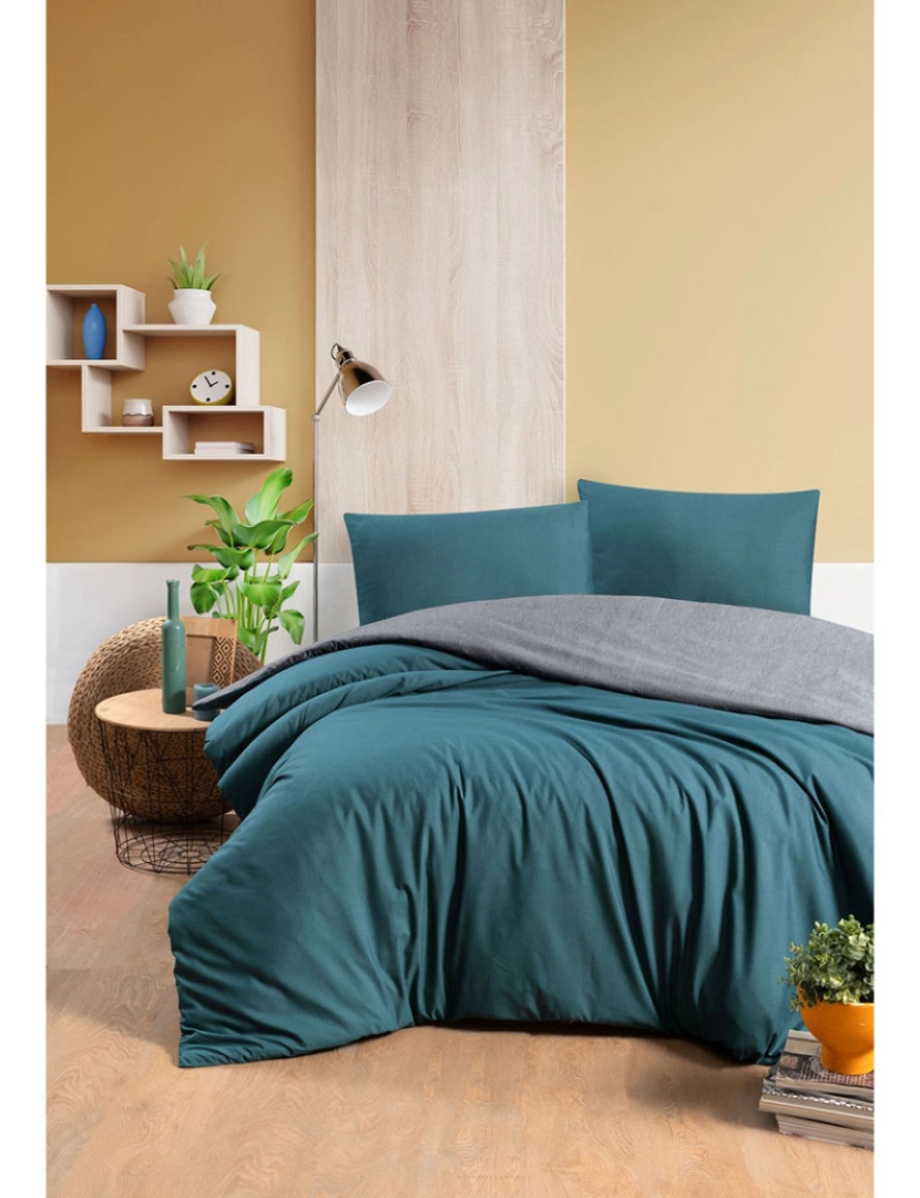 Mila Home - Conjunto Roupa Cama Solteiro Petróleo Cinzento