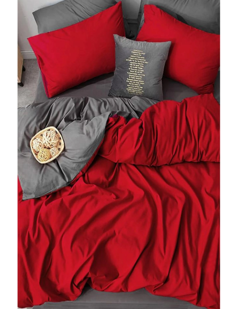 Mila Home - Conjunto Roupa Cama Solteiro Vermelho Cinzento