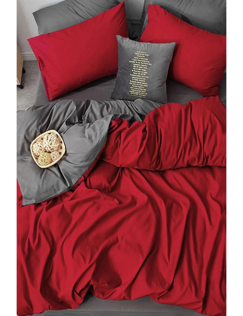 Mila Home - Conjunto Roupa Cama Casal Vermelho Cinzento