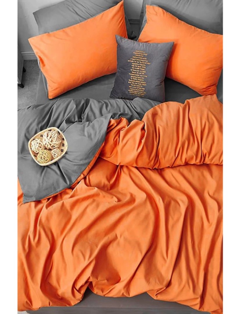 Mila Home - Conjunto Roupa Cama Casal Laranja Cinzento