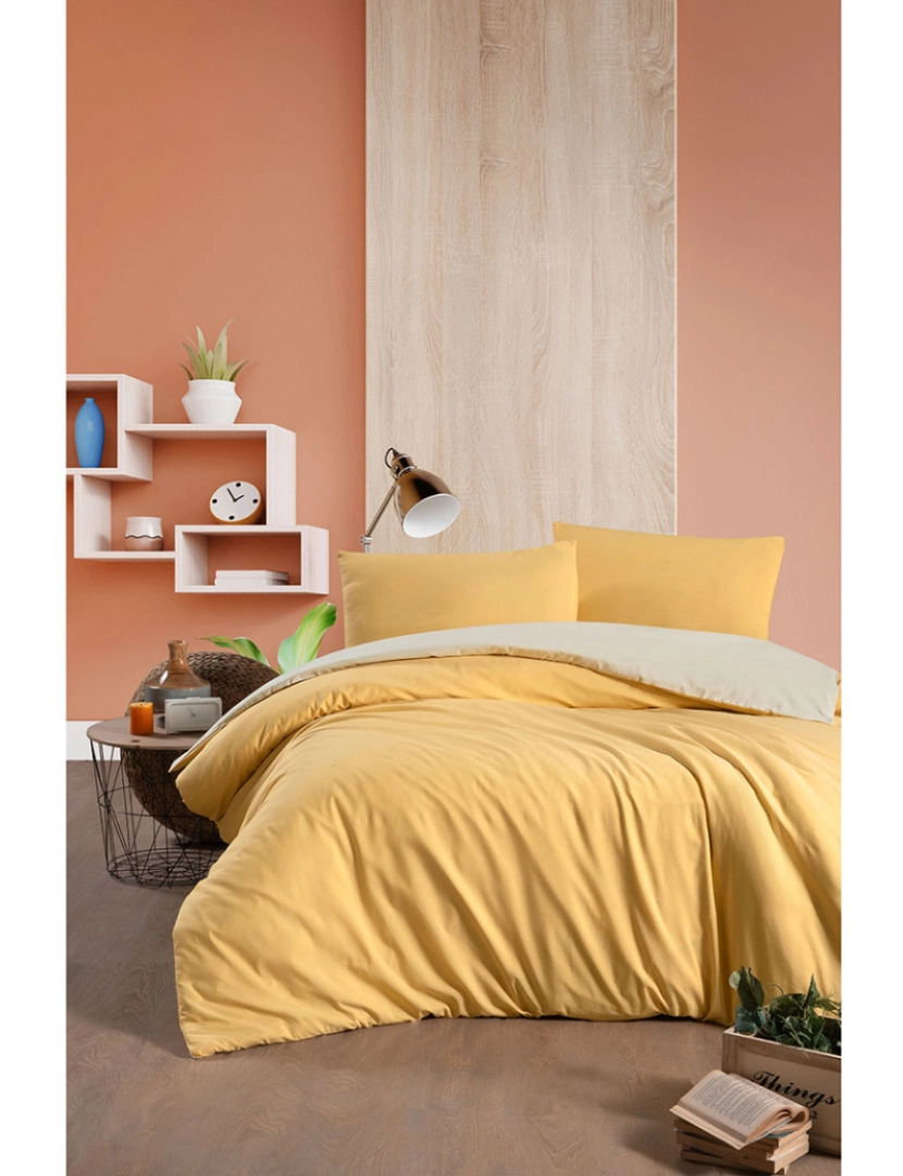 Mila Home - Conjunto Roupa Cama Casal Amarelo Bege