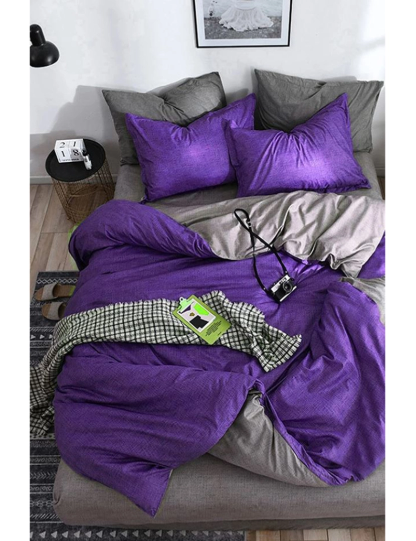 Mila Home - Conjunto Roupa Cama Casal Roxo Cinzento