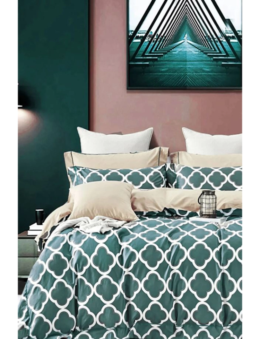 Mila Home - Conjunto Roupa Cama Casal Geometric Verde