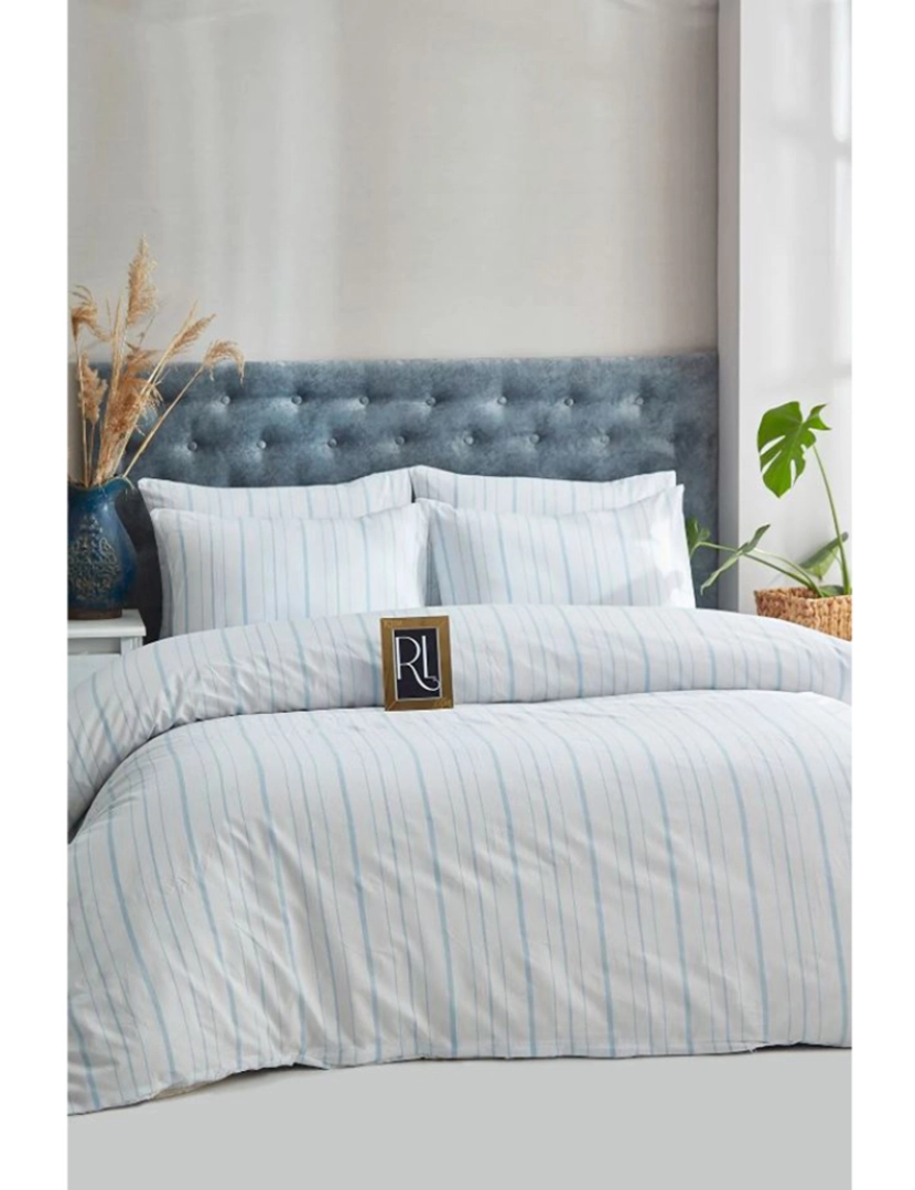 Mila Home - Conjunto Roupa Cama 100% Algodão Solteiro Striped Azul